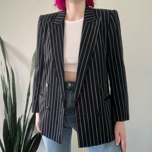 Vintage 80s Akris Linea B Pinstriped Oversized Double Breasted Blazer